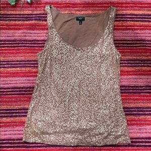 Talbots Sequined Top, Champagne Colored Dressy Top, Holiday Blouse, Party Tank
